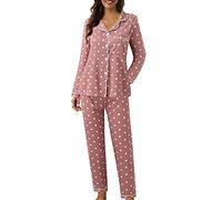 Women Pyjamas Sets, Soft Comfy Plain Print Long Sleeve Button Up Top & Bottoms Loungewear Plus Size Two Piece Pj Sets Cosy Pajamas Sleepwear Nightwear Ladies Homewear 2 Piece Pjs Set Winter Pyjamas