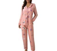 Women Pyjamas Sets, Soft Comfy Plain Print Long Sleeve Button Up Top & Bottoms Loungewear Plus Size Two Piece Pj Sets Cosy Pajamas Sleepwear Nightwear Ladies Homewear 2 Piece Pjs Set Winter Pyjamas