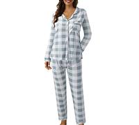Women Pyjamas Sets, Soft Comfy Plain Print Long Sleeve Button Up Top & Bottoms Loungewear Plus Size Two Piece Pj Sets Cosy Pajamas Sleepwear Nightwear Ladies Homewear 2 Piece Pjs Set Winter Pyjamas