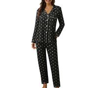 Women Pyjamas Sets, Soft Comfy Plain Print Long Sleeve Button Up Top & Bottoms Loungewear Plus Size Two Piece Pj Sets Cosy Pajamas Sleepwear Nightwear Ladies Homewear 2 Piece Pjs Set Winter Pyjamas