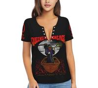 Women Q*u*e*e*n*s-Rock Band of The Stone Age Music T Shirt deep V Neck Fitted Tight tee Shirt Short Sleeve Sexy Basic Lightweight Soft Casual Summer Spring Loose Cute Tops Tee
