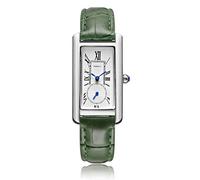 Women Quartz Watch Lady Stylish Rectangle Dress Watch with Leather Strap and Blue Crystal Crown, Silver Green, Stylish,Vintage, Fashion