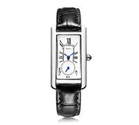 Women Quartz Watch Lady Stylish Rectangle Dress Watch with Leather Strap and Blue Crystal Crown, Silver Black, Fashion, Vintage, Classic