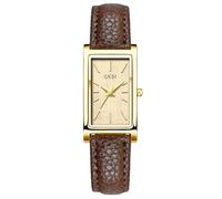 Women Quartz Watch Lady Stylish Rectangle Dress Watch with Leather Strap and Blue Crystal Crown, Y Gold Brown, Fashion, Classic, Simple