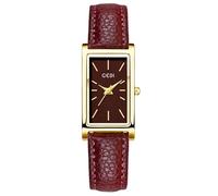 Women Quartz Watch Lady Stylish Rectangle Dress Watch with Leather Strap and Blue Crystal Crown, Y Gold Red, Fashion, Classic, Simple