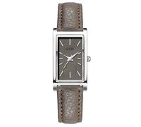 Women Quartz Watch Lady Stylish Rectangle Dress Watch with Leather Strap and Blue Crystal Crown, Y Silver Gray