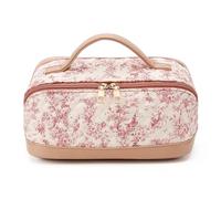 Women Quilted Floral Handheld Storage Bag Large Capacity Toiletry Box Lightweight Bath Travel Bag with Inner Multi-Pocket for Outdoor Travel Personal Items (Pink)