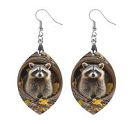 Women Raccoon in The Fall Tree Hole Wooden Earrings Lightweight Dangle Earrings Geometric Drop Earring Vintage Apricot Retro Daily Wear Jewelry Gift for Wedding Party Graduation