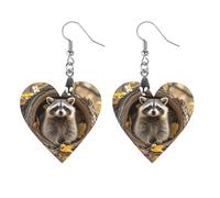 Women Raccoon in The Fall Tree Hole Wooden Earrings Lightweight Dangle Earrings Geometric Drop Earring Vintage Heart-Shaped Retro Daily Wear Jewelry Gift for Wedding Party Graduation