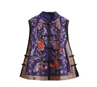Women Raditional Chinese Vintage Elegant Vest Flower Embroidery Cotton Linen Vest Tops Elegant Oriental Tang Suit color1 3XL