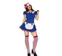 Women Rag Doll Teen Costume Halloween Bow Tie Mesh Tutu Tulle Ruffled Dress | Halloween Maid Rag Doll Cosplay Costume,Polka Dot Print Layered Lace Trim Dress Up Party Cosplay