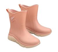 Women Rain Boots Waterproof Anti-Slip Outsole, Brushed Textile Lining For Outdoor Trekking Farm Working Thick-Soled Rubber Wellington Boots For Women (Red,6)