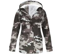Women Rain Jacket With Fleece Lining Camouflage Raincoat Women Winter Warm Overcoat Outdoor Windproof Windbreaker Sherpa Lined Hoodies Hiking Camping Trench Coat Waterproof Plus Size Jackets