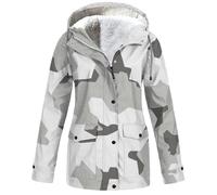 Women Rain Jacket With Fleece Lining Camouflage Raincoat Women Winter Warm Overcoat Outdoor Windproof Windbreaker Sherpa Lined Hoodies Hiking Camping Trench Coat Waterproof Plus Size Jackets