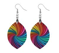 Women Rainbow Stripe Pattern Wooden Earrings Lightweight Dangle Earrings Geometric Drop Earring Vintage Apricot Retro Daily Wear Jewelry Gift for Wedding Party Graduation