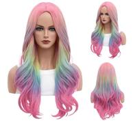 Women Rainbow Wig Long Black Ladies Wigs UK Real Hair for Older Women Curly Wig Bob Glueless Synthetic Funny Anime 80S Party Cosplay or Daily 18.1818181818182 inch