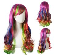 Women Rainbow Wig with Fringe Long Black Ladies Wigs UK Real Hair for Older Women Curly Hair Wig Bob Synthetic Glueless Funny Anime 80S Rock Masquerade Daily Wear Cosplay 9.09090909090909 inch