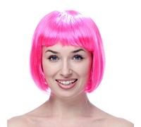Women Rainbow Wig with Fringe Short Rainbow Bob Straight Human Hair Wig Glueless Synthetic Fun Anime 80S Masquerade Daily Wear Cosplay