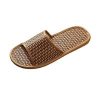 Women Rattan Woven Indoor Slippers Summer Cool Breathable Lightweight Couples Sliders Quick Dry Shower Slippers Guest Non- lip Sandals Flat Heel Beach Pool Mules Shoes (Yellow, 7.5)