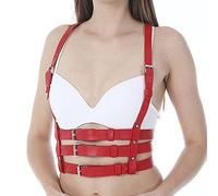 Women Rave Body Chest Harness Waist Belt Caged Bra Festival Dance Club Party, Red, One Size