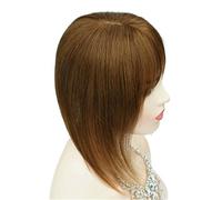 Women Real Human Hair Toppers with Bangs, 13 * 13cm Seamless Invisible Silk Base for Thinning Hairs to Add Volume, 3 Clips Fluffy and Natural(Brown,16inch)