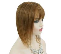Women Real Human Hair Toppers with Bangs, 13 * 13cm Seamless Invisible Silk Base for Thinning Hairs to Add Volume, 3 Clips(Light Brown,8inch)