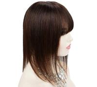 Women Real Human Hair Toppers with Bangs, 13 * 13cm Seamless Invisible Silk Base for Thinning Hairs to Add Volume, 3 Clips for Women Charming(Dark Brown,8inch)