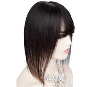 Women Real Human Hair Toppers with Bangs, 13 * 13cm Seamless Invisible Silk Base for Thinning Hairs to Add Volume, 3 Clips(Natural Black,16inch)