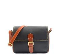 Women Real Leather Crossbody Shoulder Bag Satchel Ladies Purse Saddle Handmade Travel HANNAH Black Tan