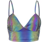 Women Reflective Tank Top Deep V Tank Top Festival Bralette Body Chain Crop Top Shirt for Night Club Party Rave Outfit