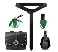 Women Renaissance Accessories Leather Belt Pouch Waist Bag Medieval Viking Pirate Belts Costume Set Drawstring Pouch Ren Faire Bag Glass Bottles With Cork Book Holster, Pouch-Black A, Medieval