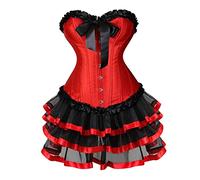 Women Renaissance Costume Halloween Vintage Goth Dress Sleeveless Ruffle Retro Gothic Cosplay Party Knee Length Wedding Pirate Ladies Dresses Vampire Medieval Irish Dress, Red, 3XL