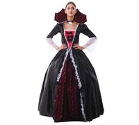Women Renaissance Costumes Halloween Gothic Dress Long Sleeve Lace-Up High Low Pirate Medieval Midi Gown Vampire Costume Steampunk Lolita Irish Victorian Dress, Black, L