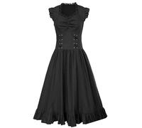 Women Renaissance Costumes Halloween Medieval Chemise Dress Sleeveless Off the Shoulder Victorian Costume Vampire Cosplay Party Midi Ruffle Gothic Pirate Steampunk Dress, Black, S