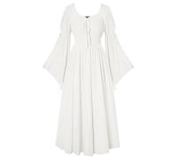 Women Renaissance Dress Medieval Princess Celtic Long Bell Sleeve Maxi Dresses White M