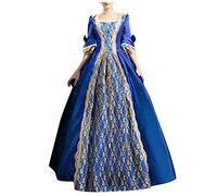 Women Renaissance Dress Victorian Medieval Court Dresses Royal Queen Masquerade Costume Maxi Long Evening Dresses with Trumpet Sleeve Lolita Lace Princess Dress Womens Halloween Costumes for Cosplay