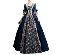 Women Renaissance Dress Victorian Medieval Court Dresses Royal Queen Masquerade Costume Maxi Long Evening Dresses with Trumpet Sleeve Lolita Lace Princess Dress Womens Halloween Costumes for Cosplay