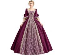 Women Renaissance Dress Victorian Medieval Court Dresses Royal Queen Masquerade Costume Maxi Long Evening Dresses with Trumpet Sleeve Lolita Lace Princess Dress Womens Halloween Costumes for Cosplay