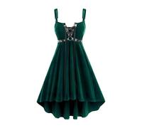 Women Renaissance Dresses Gothic Strap Sleeveless Lace-Up Halloween Costume with Corset Medieval Party Dress Green M