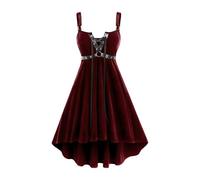 Women Renaissance Dresses Gothic Strap Sleeveless Lace-Up Halloween Costume with Corset Medieval Party Dress Wine M