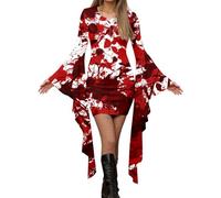 Women Renaissance Maxi Dress Festival Fancy For Halloween Skeleton Bodycon Ladies Bloody Printed Costume Elegant High-Low Hem Victorian Short Teens/Women Party
