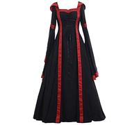 Women Renaissance Maxi Dress Festival Fancy For Witch With Hooded Cape Gothic Lace Velvet Elegant Smocked Party Flare Sleeve Corset Evening Prom