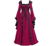 Women Renaissance Maxi Dress Festival Fancy For Witch With Hooded Cape Gothic Lace Velvet Elegant Smocked Party Flare Sleeve Corset Evening Prom