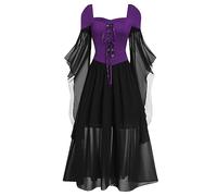 Women Renaissance Maxi Dress Halloween Party Vintage Elegant A-Line Ladies Bloody Printed Costume Short Sleeve Lace-Up Victorian Perfect For Fancy Events