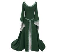 Women Renaissance Maxi Dress Vintage Dresses Womens Halloween Skeleton Bodycon V Neck Half Moon Sexy Medieval Costume Hooded Cloak Perfect For Fancy Events