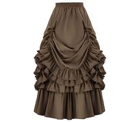 Women Renaissance Skirt UK Clearance Victorian Steampunk Skirt Tiered Elastic Waist Adjustable A-Line Vintage Swing Goth Punk Medieval Clothes Vampire Halloween Costumes Gothic Skirt Brown