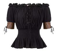 Women Renaissance Tops Off Shoulder Smocked Pirate Shirts | Lace-up Neckline, Puff Sleeve, Cotton Tops, Summer Peasant Blouse, Medieval Costume, Gypsy, Boho, Gothic, Party, Vintage
