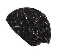 Women Retro Bead Slouchy Beanie Hat Head Wrap Scarf Headwear for Chemo Cancer Patient Lightweight Breathable Black One Size
