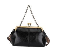 Women Retro Crossbody Bag Kiss Lock Handbag Shoulder Bag Evening Clutch (Black)
