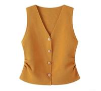 Women Retro Knitted Vest Sleeveless Single Breasted Tank Top Soft Cotton Spandex Blend Casual Solid Color Innerwear For Four Seasons Average Size(Average Size Orange)